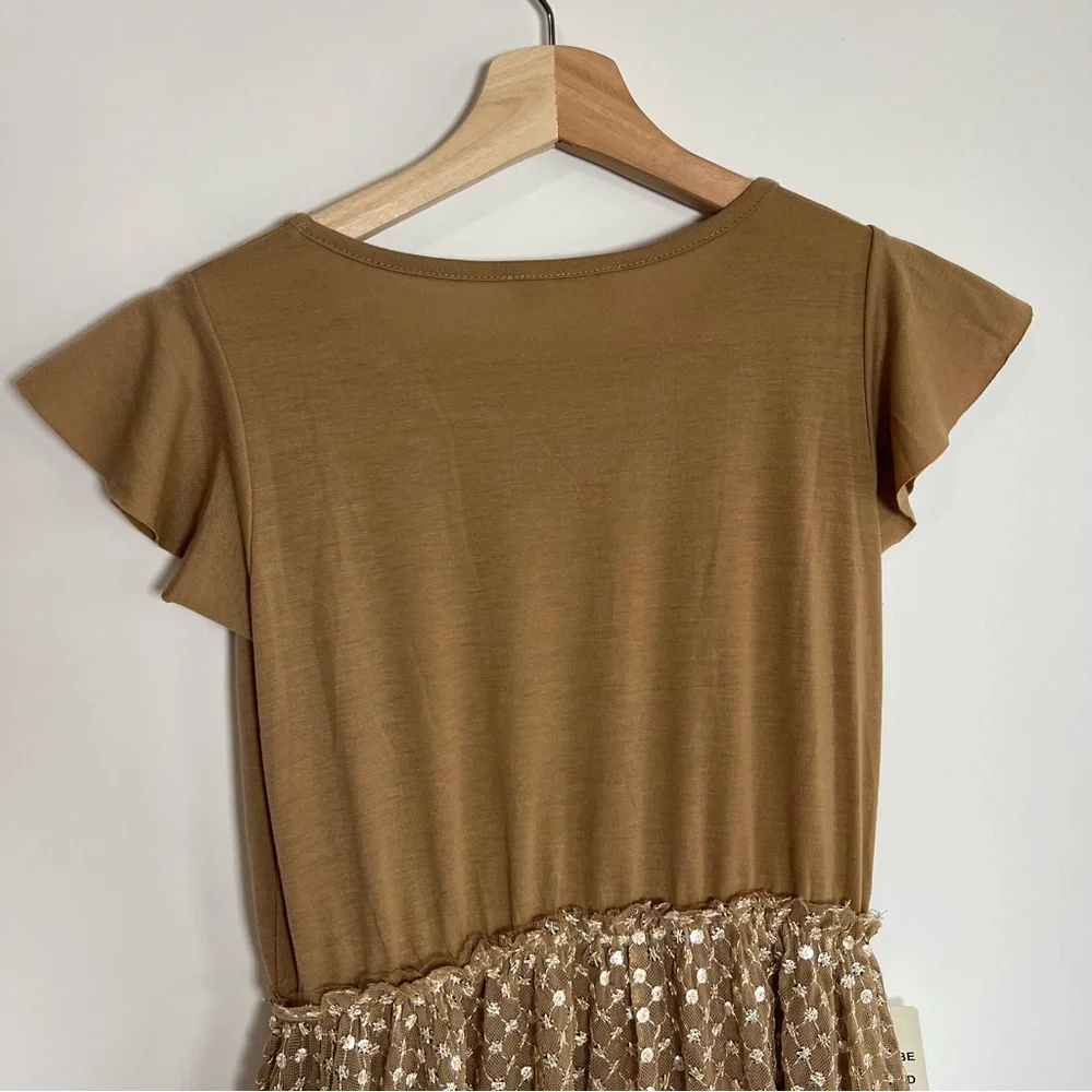 Joyfolie Girls Tina Dress Light Tan‎ Sparkle Boho Western Flowing Dress NWT, 10